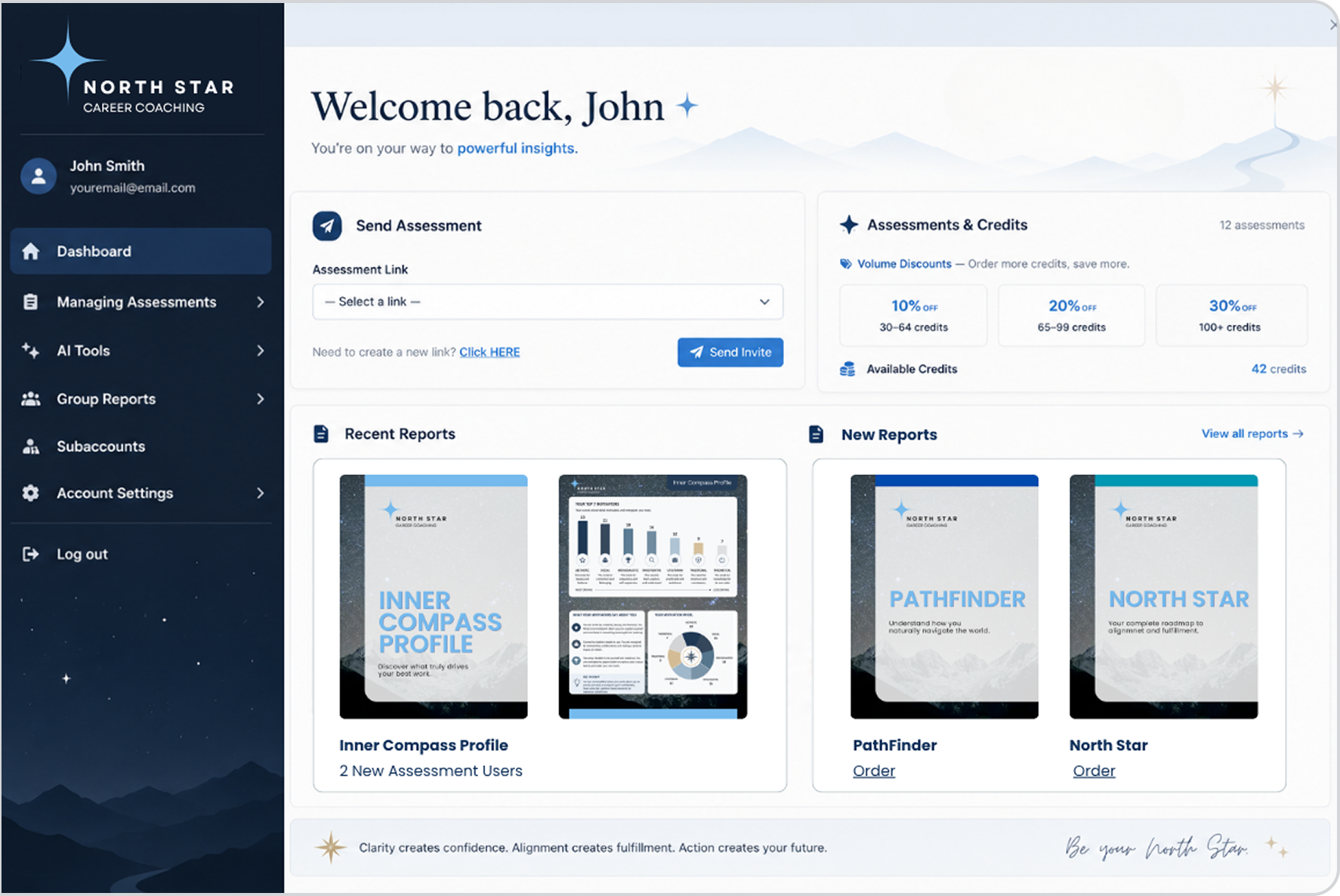 Sample branded assessment portal for North Star Career Coaching